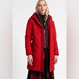 NWT Desigual L Puffer Parka Red Jacket, $239 Retail